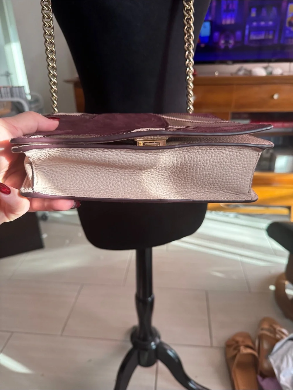 kate spade Burgundy and Rose Gold Heart Chain Shoulder Bag 